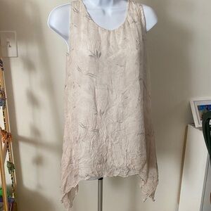 100% Silk Giusy Made in Italy Floral High Low Hem Lined Flowy Tunic Shirt Top S